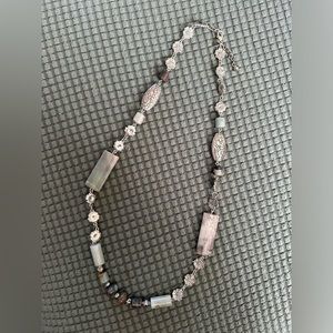 Premier Designs Costume Jewelry Green Stone and Silvertone Necklace.